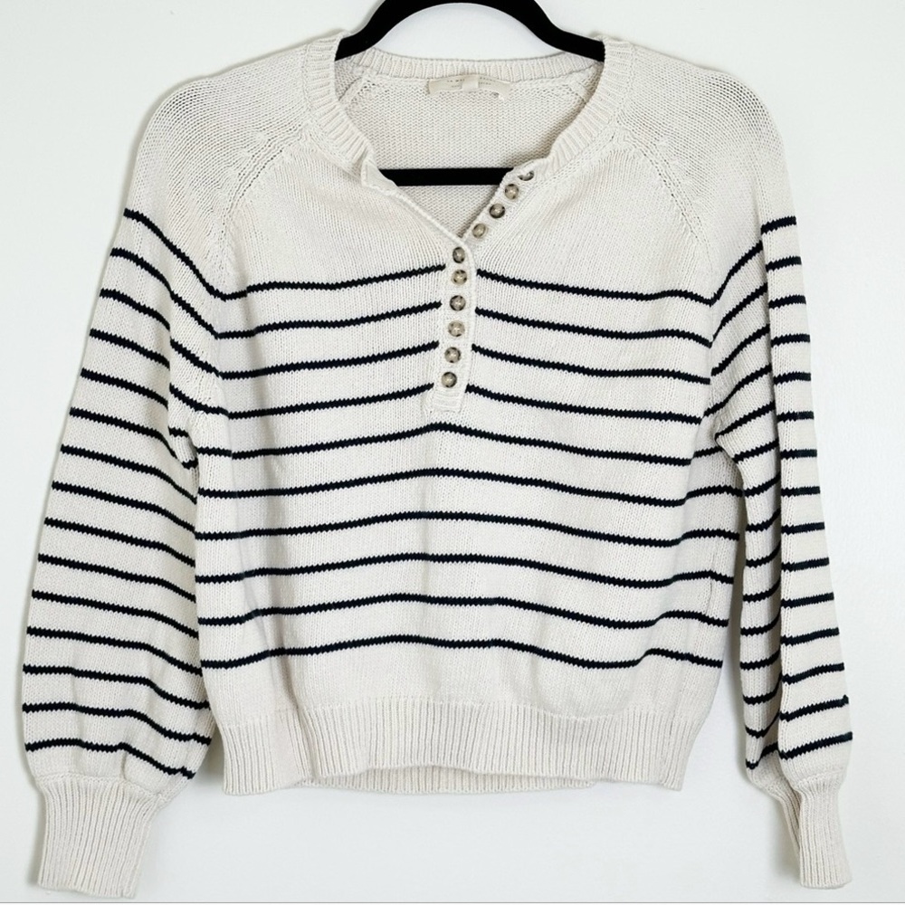 Sezane Leontine Jumper Sweater Henley Ecru Navy Stripe - Picture 3 of 8